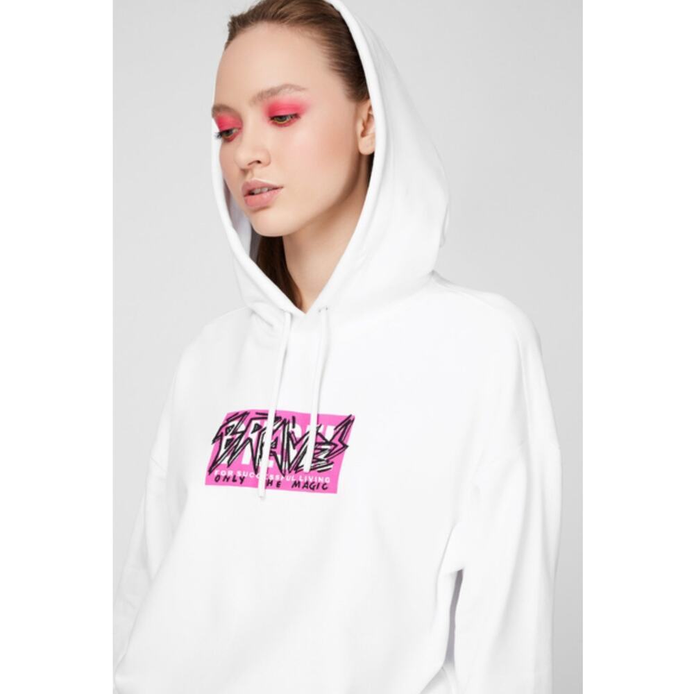Diesel Women's Embroidered Logo Hoodie Sweatshirt White Size S Oversized Y2K